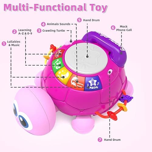 KaeoHye Musical Turtle Baby Toys 6-12 Months，Baby Crawling Toys for 12-18 Months,Early Learning Toy with Light&Sound,Tummy Time Toys Gifts for 3-6 4 5 7 8 9-12 18 Month Boy Girl（Pink） thumbnail 2