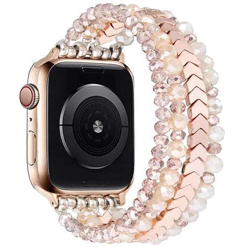 MOFREE Beaded Bracelet Apple Watch Band for Women 38mm 40mm 41mm 42mm, Elastic Stretch Women Strap Bands Compatible with iWatch Series 11/10/9/8/7/SE/6/5/4/3/2/1, Rose Gold for 5.3''-6.2'' Wrists thumbnail 5