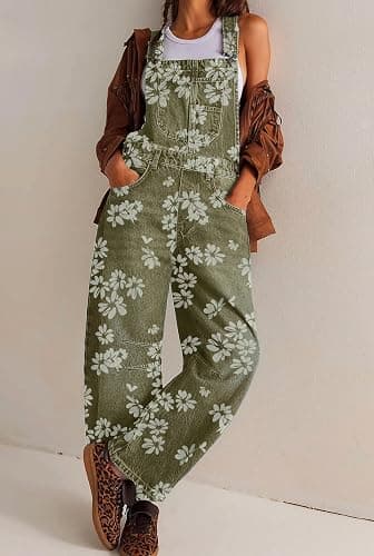 loveimgs Women Floral Print Denim Overalls Baggy Barrel Jeans Patchwork Denim Pants Y2k Straps Wide Leg Jumpsuit One Piece thumbnail 2
