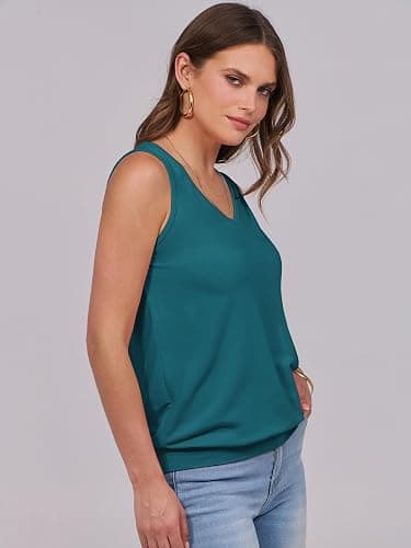 ANRABESS Women Tank Tops Summer V Neck Sleeveless Casual Loose Fit Cute Cami Basic T Shirts Solid Tees 2025 Trendy Outfits - Teal - Large thumbnail 3