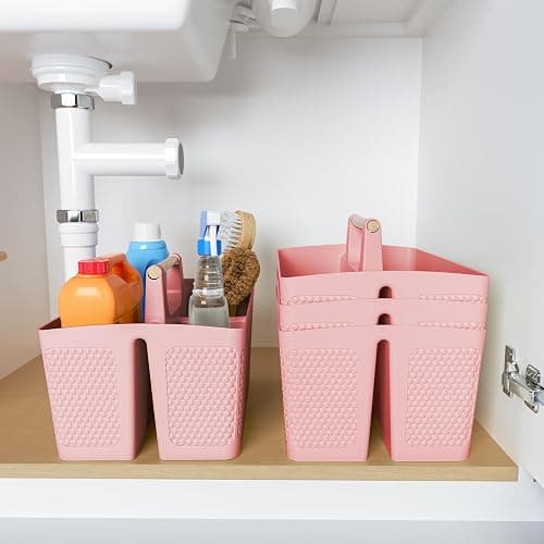Xuhdukc Shower Caddy Portable and Cleaning Caddy Organizer for Bathroom, Kitchen, Toiletries Storage ，Caddy organizer with handle, Rust-Resistant, Durable Material (Pink, 9.36" L×7.73" W×7.24" H) thumbnail 6