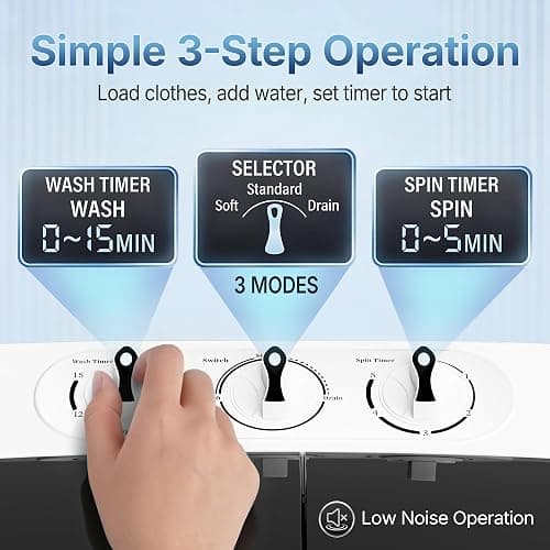 SUPER DEAL Compact Mini Twin Tub Washing Machine 13lbs Capacity Portable Washer Wash and Spin Cycle Combo, Built-in Gravity Drain for Camping, Apartments, Dorms, College, RV’s and Small Spaces thumbnail 4
