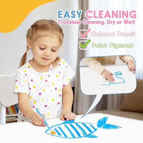JIAOQIU Kids Table & Chair Set with Adjustable Toddler-Safe Non-Slip Legs, Activity & Graffiti-Proof Desktop Ages 3-12 thumbnail 5