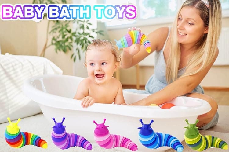 Kabvy Sensory Slug Fidget Toys 6 Pack - Sensory Toys for Autism, ADHD, Anxiety and Stress Relief, Valentines Day Gift for Kids Toddlers Girls and Boys thumbnail 5