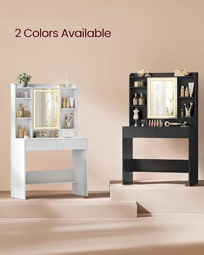 VASAGLE Kailyn Collection - Vanity Desk with Power Outlets, Makeup Vanity with Mirror and Lights, LED Lights, 6 Compartments, 2 Drawers, for Bedroom, Cloud White URDT031WB02S thumbnail 6