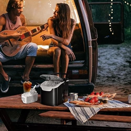 Antarctic Star Countertop Ice Maker Machine, 8 Ice Cubes in 6 mins, 26lb/Day Ice with 2 Sizes- Portable Mini, Energy Saving & Basket/Scoop for Home/Party/Travel/Camping/Bar, Dark Black thumbnail 8