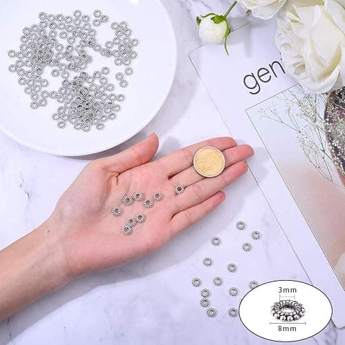 PH PandaHall 200pcs Large Hole Spacer Beads Tibetan Alloy Antique Silver Donut Rondelle Jewelry Spacers for Bracelet Jewelry Making, 8x2mm, Hole: 3mm thumbnail 6