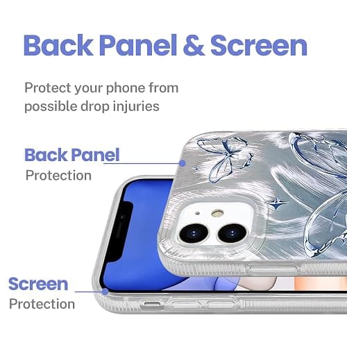 NITITOP Compatible for iPhone 11 Case Cute Butterfly Pattern for Women Girl Glitter Laser Shiny Feather Yarn Style Aesthetic Shockproof Hard Protective Phone Cover - Blue thumbnail 5