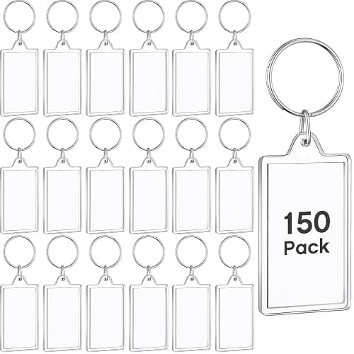 Junkin 150 Pack Acrylic Photo Keychains Clear Personalized Picture Frame Keychain Holder Blank Photo Insert Keyring DIY Favor - Image 1