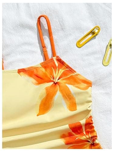 Floerns Girl's One Piece Swimsuit Flower Bow Side Ruched Beach Vacation Bathing Suit thumbnail 3