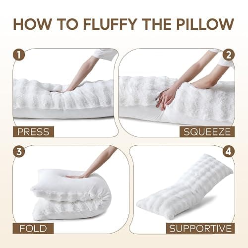 DOWNCOOL Premium Large Body Pillow Insert with Faux Rabbit Fur Cover - Large Full Body Pillows for Adults - Soft Long Bed Pillows for Side Sleepers - 20x54 inch (White, with Cover) thumbnail 7