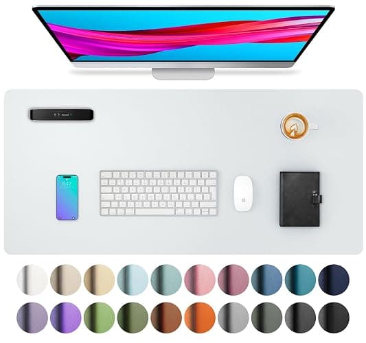 Aothia Leather Desk Pad Protector, Office Mat, Large Mouse Pad, Non-Slip PU Leather Blotter, Laptop Desk Pad, Waterproof Writing Pad for Office and Home (Barely Grey, 31.5" x 15.7") - Image 1
