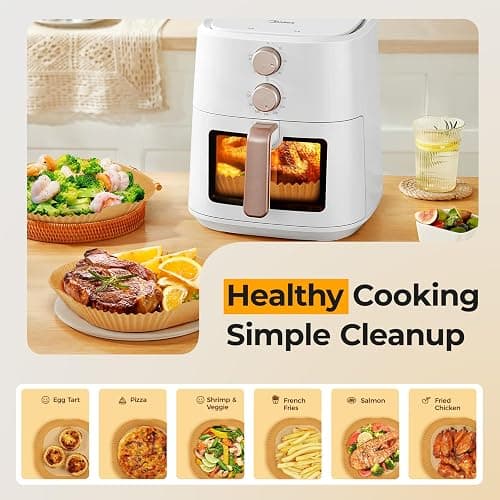 Air Fryer Paper Liners, 125Pcs Parchment Paper, Air Fryer Liners Disposable for Microwave, Non-Stick Air Fryer Liner Square Free of Bleach (8IN) thumbnail 8