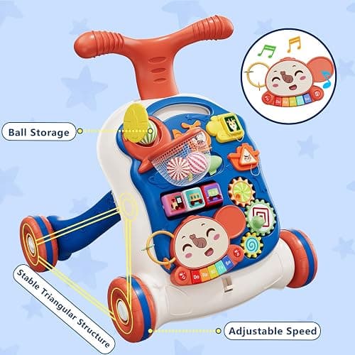 QDRAGON 3 in 1 Baby Walkers for Boys, Baby Push Walker and Activity Center, Sit to Stand Walker Toy, Early Learning Push Toys for Toddler Infant 12+ Months Blue thumbnail 8