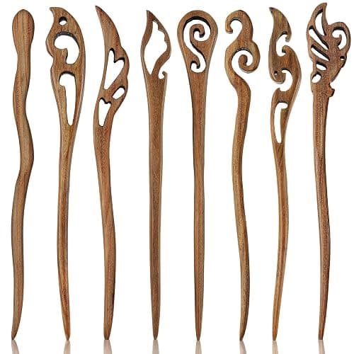 Chuangdi 8 Pcs Wooden Hair Sticks Hair Chopstick for Women, Retro Pattern | Handmade Chopstick, Smooth Polished Wood, Japanese and Chinese Inspired, Hairpins for Long Hair, Bun Maker, Daily Wear, Party - Image 1