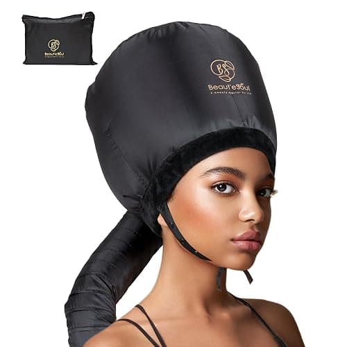 BEAUT'E SEOUL [Upgrade 2.0] Bonnet Hood Hair Dryer Cap with Velvety Headband, Adjustable Chin Strap & Pouch - Soft Heat Protection Attachment for Deep Conditioning & Curls - Image 1