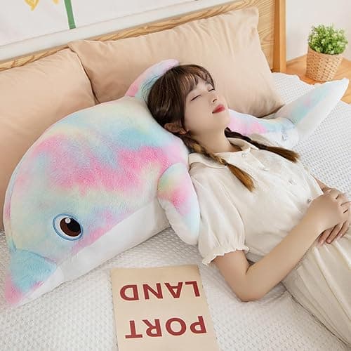 LVPU Dolphin Stuffed Animals Plush Pillows Soft Sea Animal Plush Dolls Stuffed Animal Plushies (Pinkish Yellow-39 Inches) thumbnail 4
