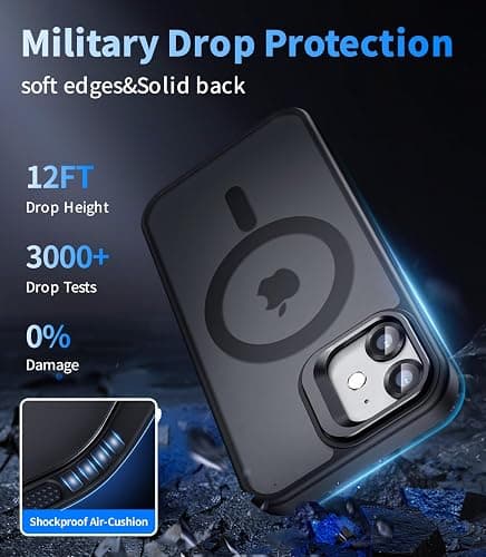 Norllben Magnetic for iPhone 12 Mini Case with Stand, Compatible with Magsafe, Military Protection & Camera Lens Protector Translucent Matte Case,Black thumbnail 5