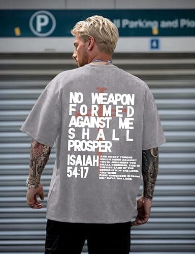 Faith Christian Cross Shirt No Weapon Formed Against Me Shall Prosper Jesus Shirt Graphic Acid Wash Tee thumbnail 2