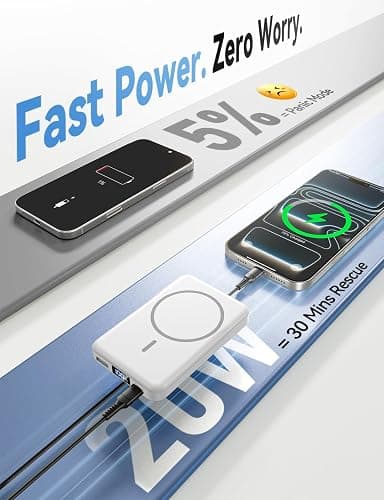 Magnetic Portable Charger, 10000mAh Power Bank, 20W Fast Charging for Magsafe Battery Pack, Travel Essential Wireless Charger Compatible with iPhone 17/16/15/14/13/12 Pro/Max/Air/Plus Series, Samsung thumbnail 3