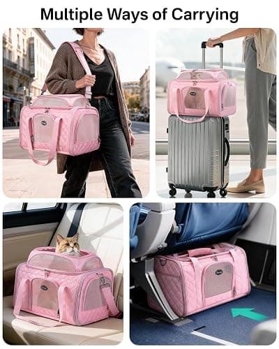 CarryTip Cat Carrier Airline Approved 17x11x9.5 Inches, Top Expandable Soft Sided Pet Travel Carrier for Cats & Small Dogs, Fits Under Airline Seat with Locking Zippers, Pink thumbnail 7