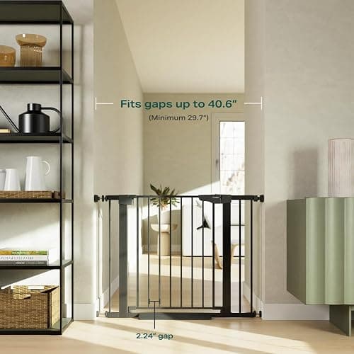 Cumbor 29.7-40.6" Baby Gate for Stairs, Baby Essential Safety Gate, Mom's Choice Awards Winner-Dog Gate for Doorways, Pressure Mounted Auto-Close Pet Gates for Dogs Indoor, Durable Child Gate, Black thumbnail 2