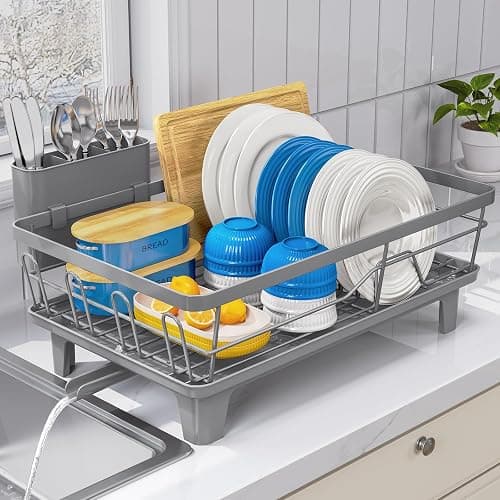 Urackify Dish Drying Rack - Large Dish Rack with Drainboard for Kitchen Counter, Stainless Steel Dish Drainer Fits Most Kitchen Sinks, Gray thumbnail 7
