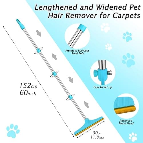 Carpet Rake for Pet Hair Removal - Reusable Pet Hair Remover, 60” Adjustable Long Handle Cat Dog Carpet Rake Scraper with Patented Design, Dog Hair Rake Brush for Rugs, Mats thumbnail 7