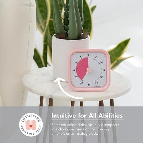 TIME TIMER Home MOD - 60 Minute Kids Visual Timer Home Edition - for Homeschool Supplies Study Tool, Timer for Kids Desk, Office Desk and Meetings with Silent Operation (Peony Pink) thumbnail 4