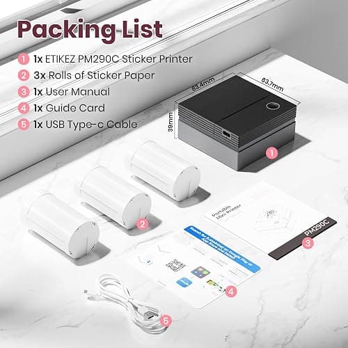 ETIKEZ Sticker Printer, PM290C Portable Mini Printer, Inkless Bluetooth Sticker Maker with 3 Rolls Paper, Impresora Portátil for Notes, Journal, DIY, Gift, Print Pod for School/Office/Home, Black thumbnail 9