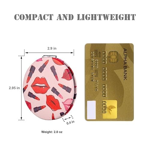 Quality Compact Vanity Mirror Gifts for Girls Women Beauty, Stylish Travel Folding Makeup Mirrors for Wallet Purse Pocket Handbag, Portable Double-Sided Magnifying Cosmetic Mirror, Bright Red thumbnail 3