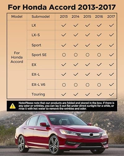 for Honda Accord Floor Mats 2013 2014 2015 2016 2017(Not for Coupe/Hybrid), 9th Gen for Accord LX/LX-S/Sport/EX/EX-L/Touring Heavy Duty TPE All Weather Waterproof Floor Liners Cargo Accessories thumbnail 2