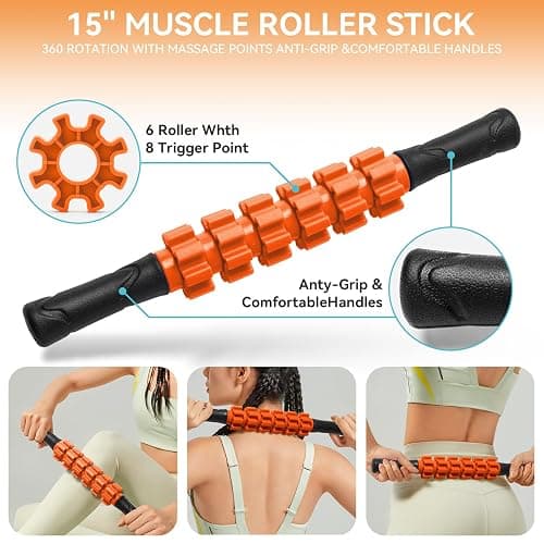 Krightlink 5 in 1 Foam Roller Set Trigger Point Exercise Foam Roller | Deep Tissue Muscle Massage Fitness Foam Roller, Massage Roller, Massage Ball, Stretching Strap, for Whole Body Orange thumbnail 3