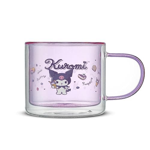 JoyJolt Hello Kitty Double Wall Insulated Coffee Mug ft Kuromi, 13.5 oz Glass Cup, Cute Drinking Glassware ideal for Latte, Iced Coffee, or Tea, Kawaii Hello Kitty Merch, Sanrio Accessories - Image 1