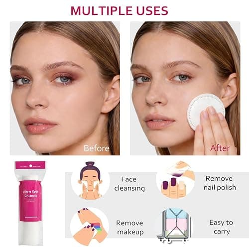 600 PCS Cotton Rounds–100 Count (Pack of 6)-Soft, Absorbent, 100% Pure Cotton Face Pads for Makeup Removal, Skincare, Skin Care and Gentle Facial Cleansing - Lint Free Stitched Pads thumbnail 6