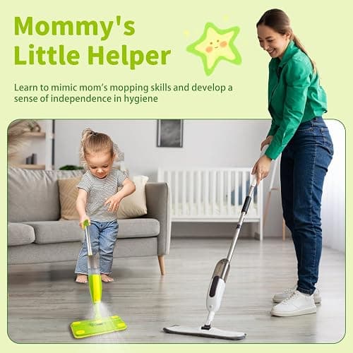 Lullulii Kids Spray Mop, Fun & Functional Toddler Mop Cleaning Set,Real Working Mini Mop, Pretend Play Toy –Includes Spray Bottle,Washable Microfiber Pads, Montessori Kids Cleaning Toy Set -Green thumbnail 7