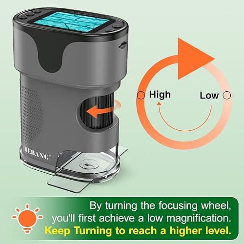 1000X Handheld Microscope for Kids 4K 2.0" Screen Rechargeable Mini Pocket Digital Microscopes w/Slides Kit Portable Edu Gift Age 4-6 8-12 Children Students (Grey) thumbnail 7