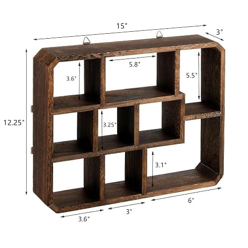 Frcctre Rustic Shadow Box Display Shelf, 9 Compartments Wood Hanging Display Floating Shelves, Multi-Slot Wall Mounted or Freestanding Farmhouse Decor Displays Case thumbnail 3