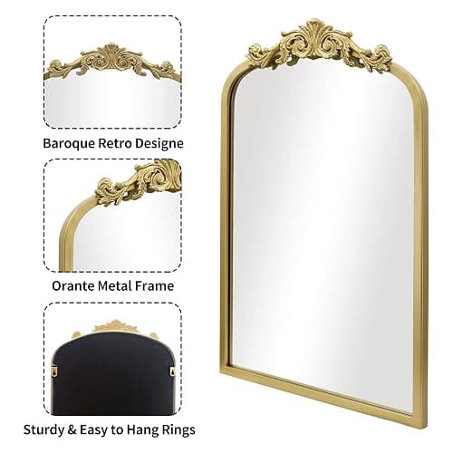 AIXI HOME Gold Arched Mirror 15"x23", Traditional Arendahl Vintage Antique Mirror with Ornate Metal Frame, Baroque Wall Mounted Mirrors for Entryway/Bathroom/Living Room/Hallway/Bedroom thumbnail 4