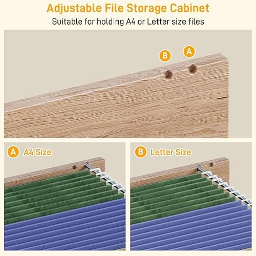 Vabches Fluted Computer Desk with Drawers, Home Office Desk with Power Outlets, Printer Stand and Storage Cabinet, Study Writing Desks with Long Monitor Stand, Oak thumbnail 7