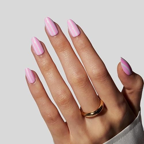 LAMIMOSA 32Pcs Press On Nails Short Almond – Soft Gel Fake Nails in 16 Sizes, Stripe Design Glue on Nails, Pink Stick On Nails kit, Spring Summer Artificial Nails, CANDY STRIPES thumbnail 4