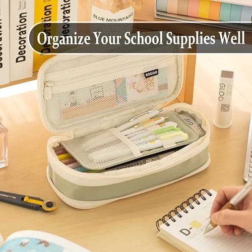 Large Capacity Pencil Case, Pencil Case for Adult, Cute Pencil Case, Pen Pencil Organizer for Stationery Supplies Marker Highlighter for Middle High School Student Kids Adult(Green) thumbnail 6