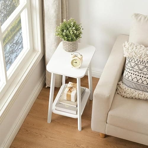 MAHANCRIS Side Table, Small Rectangular End Table with Storage Shelf, 2-Tier Bedside Table Sofa Couch Table, Nightstand for Small Spaces, Living Room, Bedroom, White ETWT4701 thumbnail 4