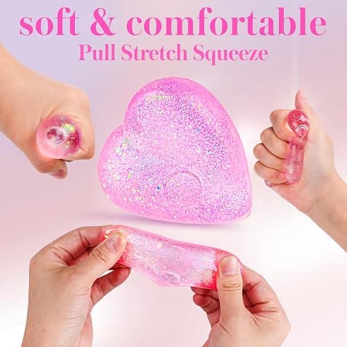 Heart Stress Balls (Pink) Squishy Toys for Adults Kids, Slow Rise Sugar Ball Sensory Fidget Toys, Love Shape Squishy Squeeze Toys, Malt Stretch Ball, Heart Shape Stress Toys for Hand Exercise thumbnail 4