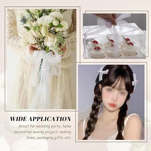 Lace Trim Ribbon lace Fabric Vintage Pattern Roll Ribbons - Perfect for Gift Wrapping, Crafts,Flower Design,Sewing, and Party Decorations (White, 50 Yards) - white - 50 Yards thumbnail 7