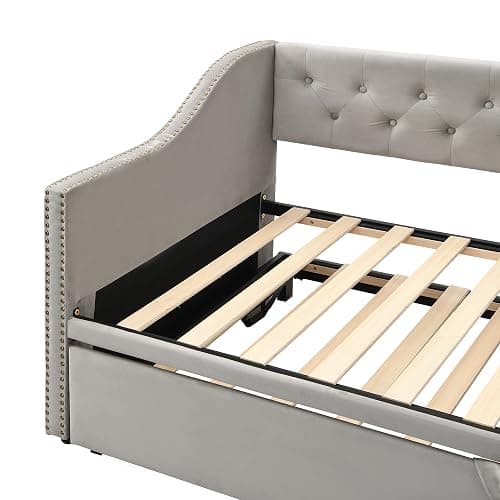 Girls guest GOTwin Size Upholstered Daybed with Pop Up Trundle, Twin to King Size Day Bed, Trundle Can Be Flat Or Erected, Extendable Daybd(Gray-DB) - Gray-db thumbnail 9