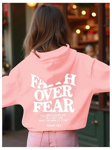 RoseSeek Girl's Letter Graphic Hoodies Long Sleeve Faith Over Fear Hoodies Sweatshirts Pullovers Trendy thumbnail 3