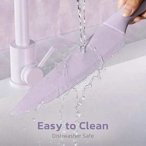 Astercook Knife Set, 13 Pieces Kitchen Knives Set with Healthy Anti-Rust Coating, Dishwasher Safe, Stainless Steel Chef Knife Sets with 6 Blade Guards, Perfect Holiday Gifts for Kitchen Purple thumbnail 9
