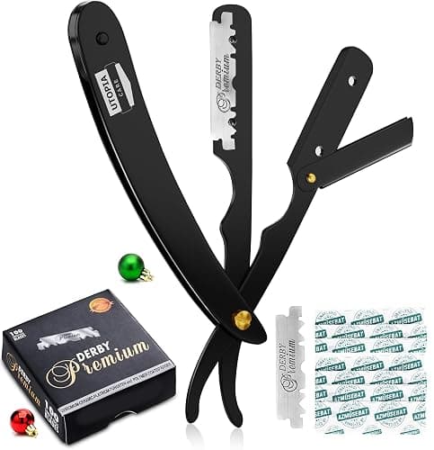 Utopia Care Professional Straight Razor for Men, Barber Straight Edge Razor Safety with 100 Pack Blades, Black - Image 1