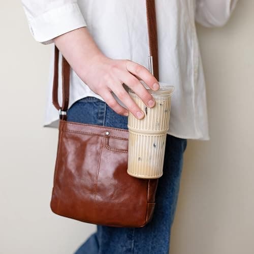 Birchland All Glass Iced Coffee Cup with Lid and Straw, Ribbed Glass Tumbler Set of 2 (22 oz ribbed) thumbnail 2
